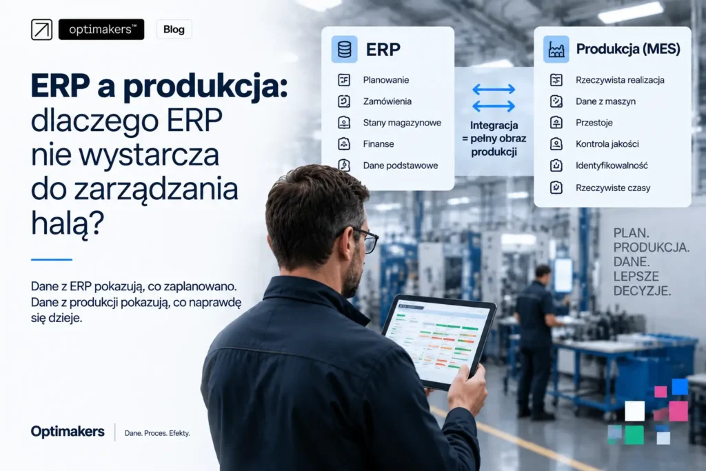 Masz ERP, ale nadal nie widzisz, co dzieje się na hali? Sprawdź, jak dane operacyjne uzupełniają ERP w firmie produkcyjnej.