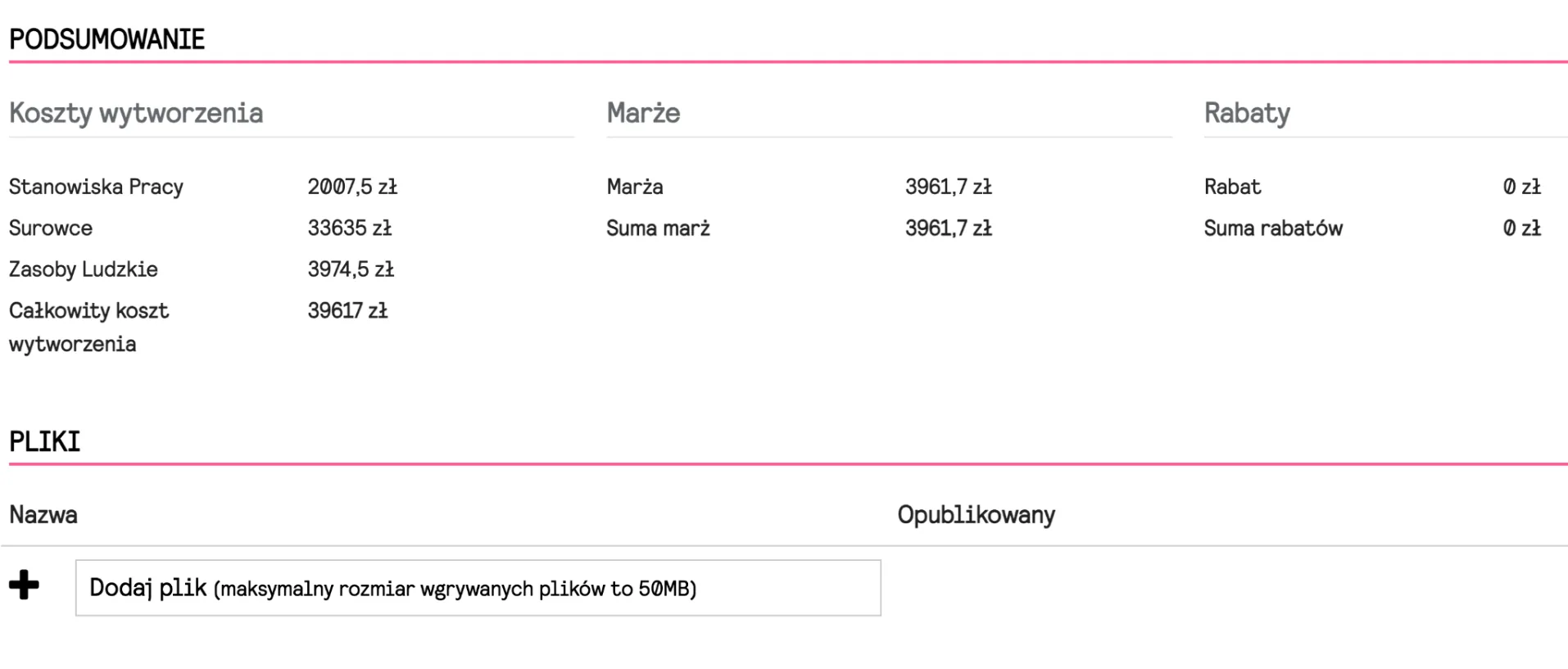 Raport marż i kosztów wytworzenia w systemie Optimakers